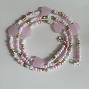 Rose quartz and seed bead face mask chain necklace
